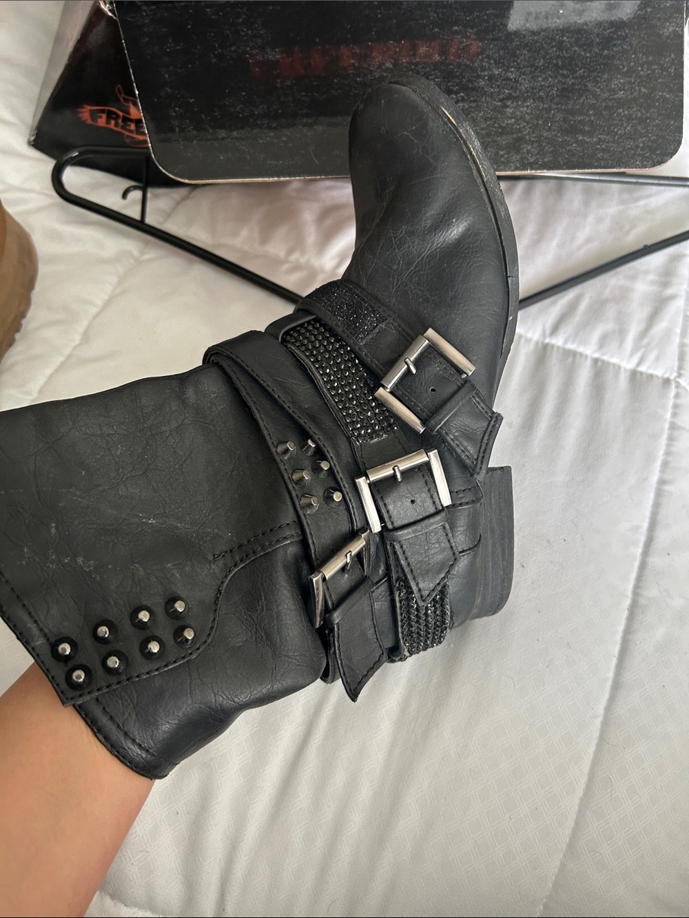 Buckle Black Studded Buckle Ankle Boots